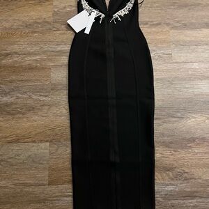 Elegant Black Dress with Embellished Neckline